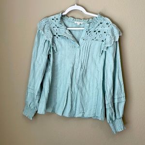 Ruffle, eyelet, long sleeve blouse